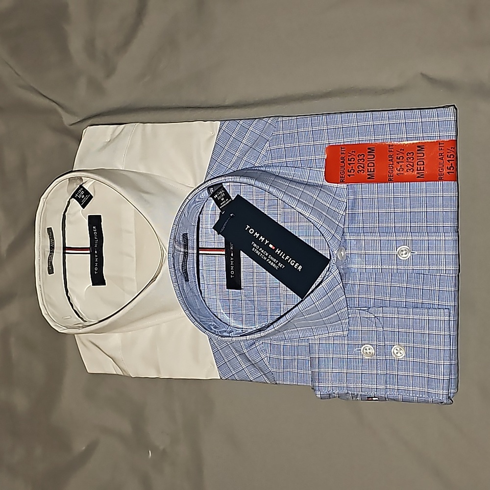 Brand New Tommy Hilfiger Dress Shirt White & Blue Duo Pack